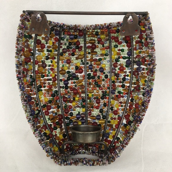 Multi-Colored Beaded Wall Sconce Candle Holder - Picture 6 of 7